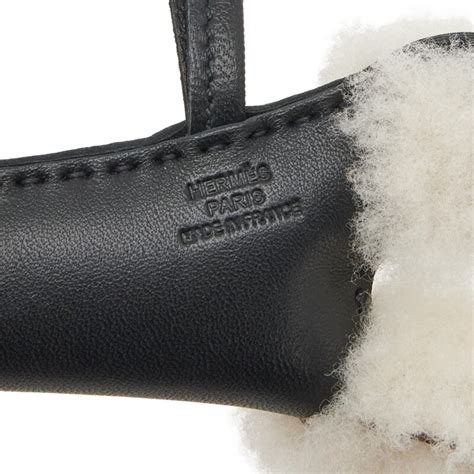 HERMES Milo Lambskin Shearling Budy Charm Black.